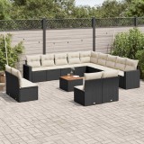Cumpara ieftin Set mobilier de grădină cu perne, 14 piese, negru, poliratan
