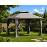 Pavilion pliabil pentru gradina si terasa, cu plasa insecte, gri, 3.92x3.92 m