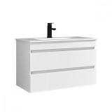 Mască de baie Cube 80 cu chiuvetă ceramică, 2 sertare, vopsită &icirc;n alb lucios