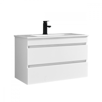 Mască de baie Cube 80 cu chiuvetă ceramică, 2 sertare, vopsită &amp;icirc;n alb lucios foto