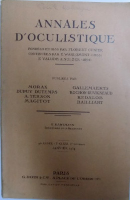 ANNALES D &amp;#039; OCULISTIQUE , par MORAX..BAILLIART , JANVIER 1934 foto