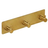 Cuier de baie pentru prosoape, montare fara gaurire, otel, 3 agatatori, 18x4.5cm, auriu Household NewTrend