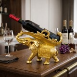 Suport Sticlă de Vin - Elefant Auriu Norocos, Statuetă Decorativă Premium