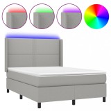 Cumpara ieftin Pat cu arcuri, saltea si LED, gri deschis, 140x190 cm, textil