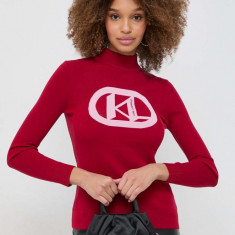 Karl Lagerfeld pulover femei, culoarea rosu, light, cu turtleneck