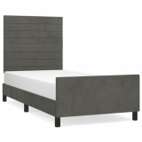 Cadru de pat cu tăblie, gri &icirc;nchis, 100x200 cm, catifea
