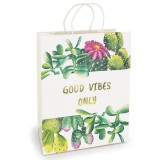 Sacosa Good Vibes Only, din hartie cu maner de hartie rasucit, 33 x 45.7 x 10.2