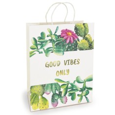 Sacosa Good Vibes Only, din hartie cu maner de hartie rasucit, 17.8 x 23 x 9.8