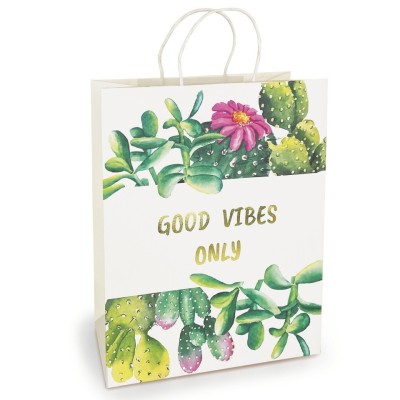 Sacosa Good Vibes Only, din hartie cu maner de hartie rasucit, 33 x 45.7 x 10.2 foto