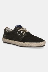 Pepe Jeans espadrile din piele &icirc;ntoarsă TOURIST WEST culoarea verde, PMS10336