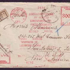 1948 Romania, Plic RPR francatura mecanica inflatie 800 Lei expediat reco in SUA