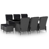 Cumpara ieftin Set mobilier exterior cu perne, 9 piese, gri inchis, poliratan