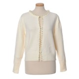 Cardigan alb elegant cu perle aplicate