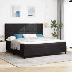 vidaXL Pat cu boxă spring LED și saltea Negru 200 x 200 cm Catifea 3343942