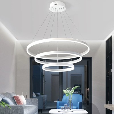 Lustra LED suspendata cu telecomanda SERENA 84W, 3 Cercuri, lumina Rece/Calda/Neutra, Dimabila, Alb, Inaltime Reglabila ModernLight Concept foto