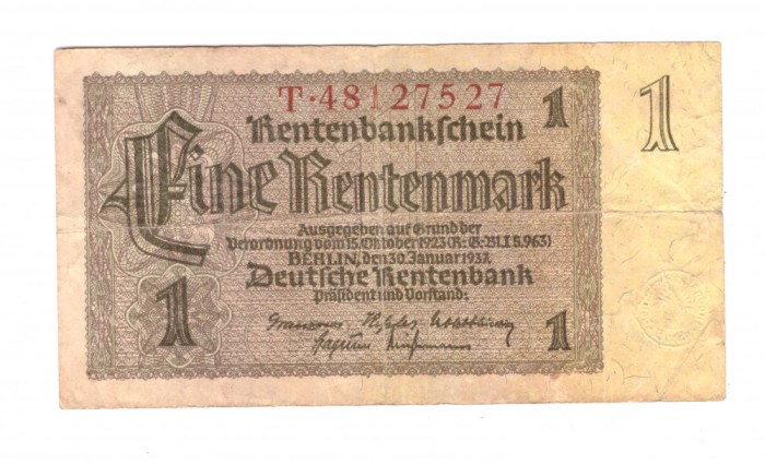 Bancnota Germania 1 mark 30 ianuarie 1937, stare relativ buna