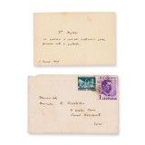 Tudor Arghezi, carte de vizită cu &icirc;nsemnare olografă, 2 ianuarie 1939 + plic