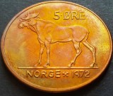 Moneda 5 ORE - NORVEGIA, anul 1972 *cod 3253 C = patina frumoasa!