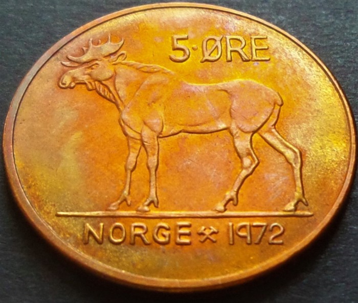 Moneda 5 ORE - NORVEGIA, anul 1972 *cod 3253 C = patina frumoasa!