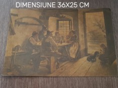 Litografie veche scenă rustică de interior