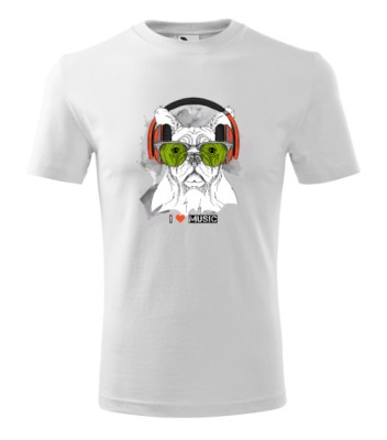 Tricou Personalizat I Love Music cu Bulldog si Casti - Design Cool si Modern foto