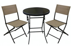 Set mobilier gradina,terasa BISTRO masa rotunda cu 2 scaune pliante bej Raki foto
