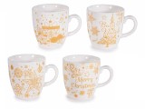 Cumpara ieftin Set 4 cani Craciun portelan alb galben &Oslash; 5,5 cm x 6 H, 70 ml