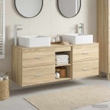 Cumpara ieftin Set dulap baie 3 buc. Stejar Sonoma 129 x 41 x 80 cm