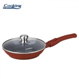 Tigaie Aluminiu Turnat Heinner Calabria, 24cm, Capac Sticla Termorezistenta, Invelis Ceramic Pfluon Marmorat, Inductie