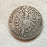 Germania 2 mark (marci) 1876 argint (Bavaria) Ludovic II, Europa