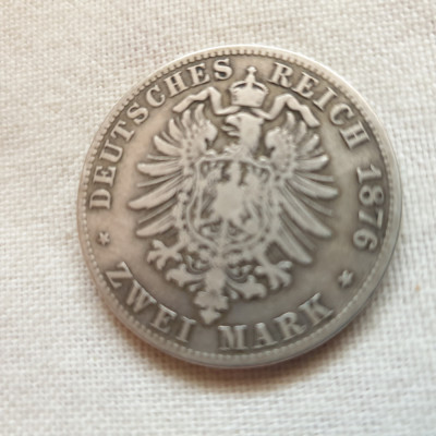 Germania 2 mark (marci) 1876 argint (Bavaria) Ludovic II foto