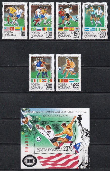 Romania 1994, LP.1344,1345 - C.M. FOTBAL SUA, Serie + Colita, MNH