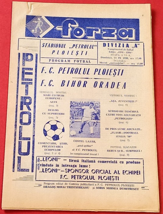 Program meci fotbal PETROLUL PLOIESTI - FC BIHOR ORADEA (23.09.1990)