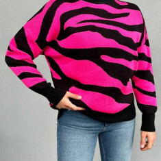 Pulover din tricot, cu imprimeu abstract si maneca lunga, roz, dama, Shein