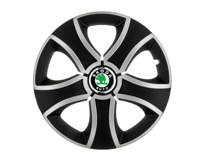 Set 4 capace roti Bis Gri-Negru R15 pentru gama auto Skoda