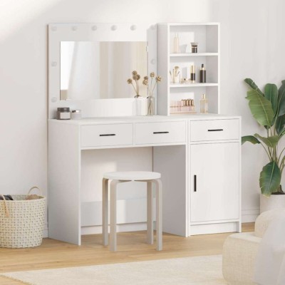 vidaXL Masă de Machiaj 2 pcs Alb 78,5 x 41 x 135 cm Lemn compozit foto