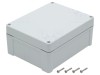 Carcasă Universală KRADEX din Policarbonat, Protecție IP65, Dimensiuni 190x240x105 mm, Gri Deschis, cu Bucșă din Alamă