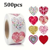 Set 500 etichete autocolante inima , pe rola, modele si culori variate