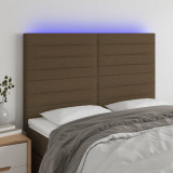 VidaXL Tăblie de pat cu LED, maro &icirc;nchis, 144x5x118/128 cm, textil