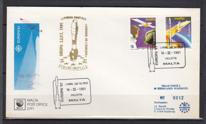 Malta 1991 - FDC SPECIAL AUR - EUROPA SPATIALA - Tiraj 60 ex. numerotate