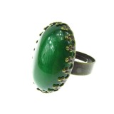 Inel vintage reglabil masiv cu agat verde 25x18 MM