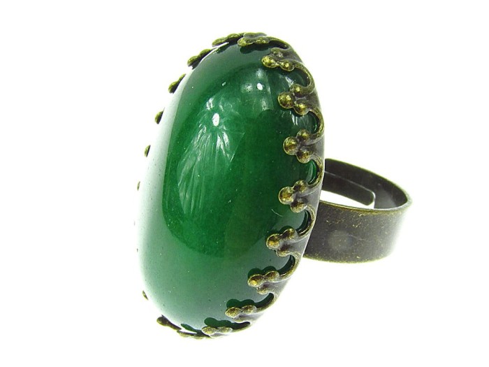 Inel vintage reglabil masiv cu agat verde 25x18 MM