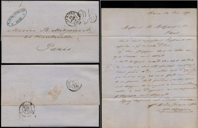 France 1854 Stampless Cover + Content Le Havre to Paris D.851 foto