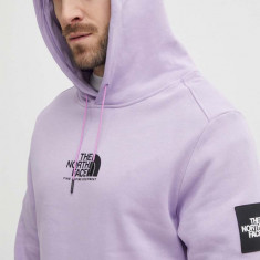 The North Face hanorac de bumbac barbati, culoarea violet, cu glugă, cu imprimeu, NF0A87F7QZI1