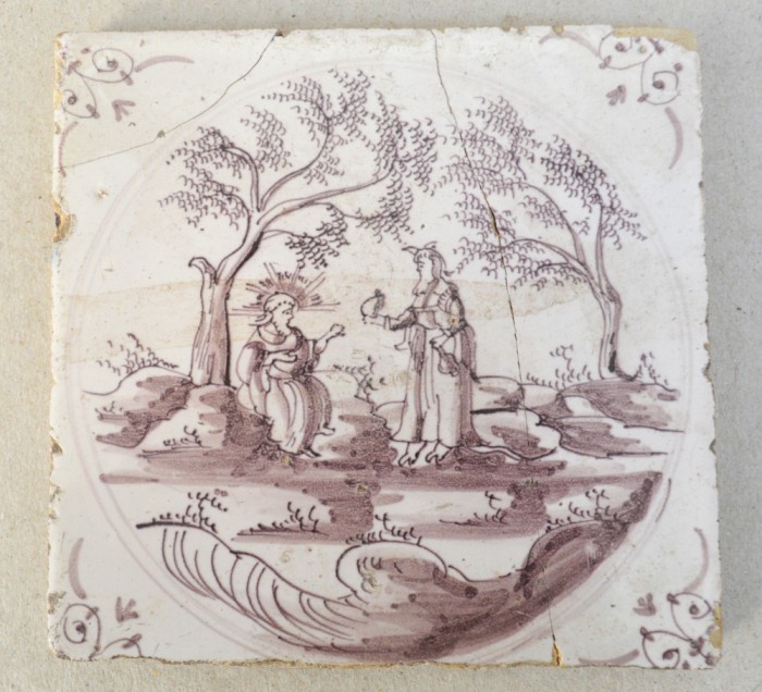 &quot;Scena biblica&quot; placa ceramica de Delft sec 18
