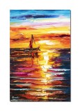 Tablou pictat manual birou, hol, living, dormitor, Velier la amurg, 60x40cm ulei pe panza in cutit efect 3D