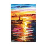 Tablou pictat manual birou, hol, living, dormitor, Velier la amurg, 60x40cm ulei pe panza in cutit efect 3D