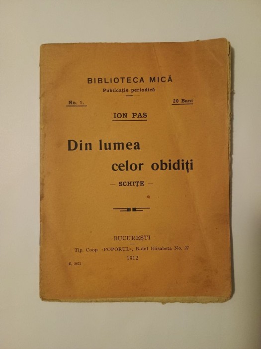 Ion Pas - Din lumea celor obidiți (schițe) (debut editorial, 1912)