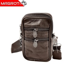 Borseta mica de umar si curea, din piele naturala maro, 9/16, Magrot