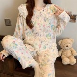 Cumpara ieftin Pijama dama cu guler mare, din doua piese, PJ013, Bej